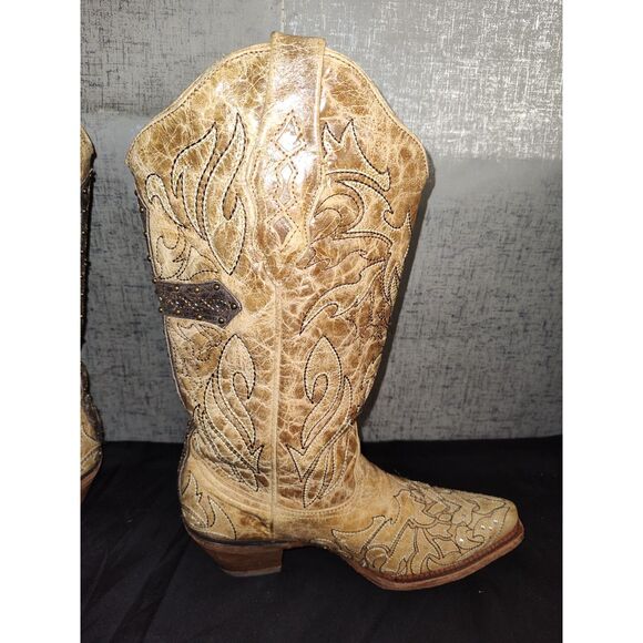 Corral Saddle Brown Embroidered Cross Western Boots Sz 9M - Picture 6 of 10